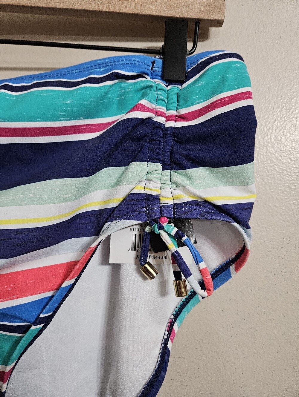 24 & Ocean Striped Ruched Side Bikini Bottoms - Multicolor Large Nwt - Picture 4 of 4